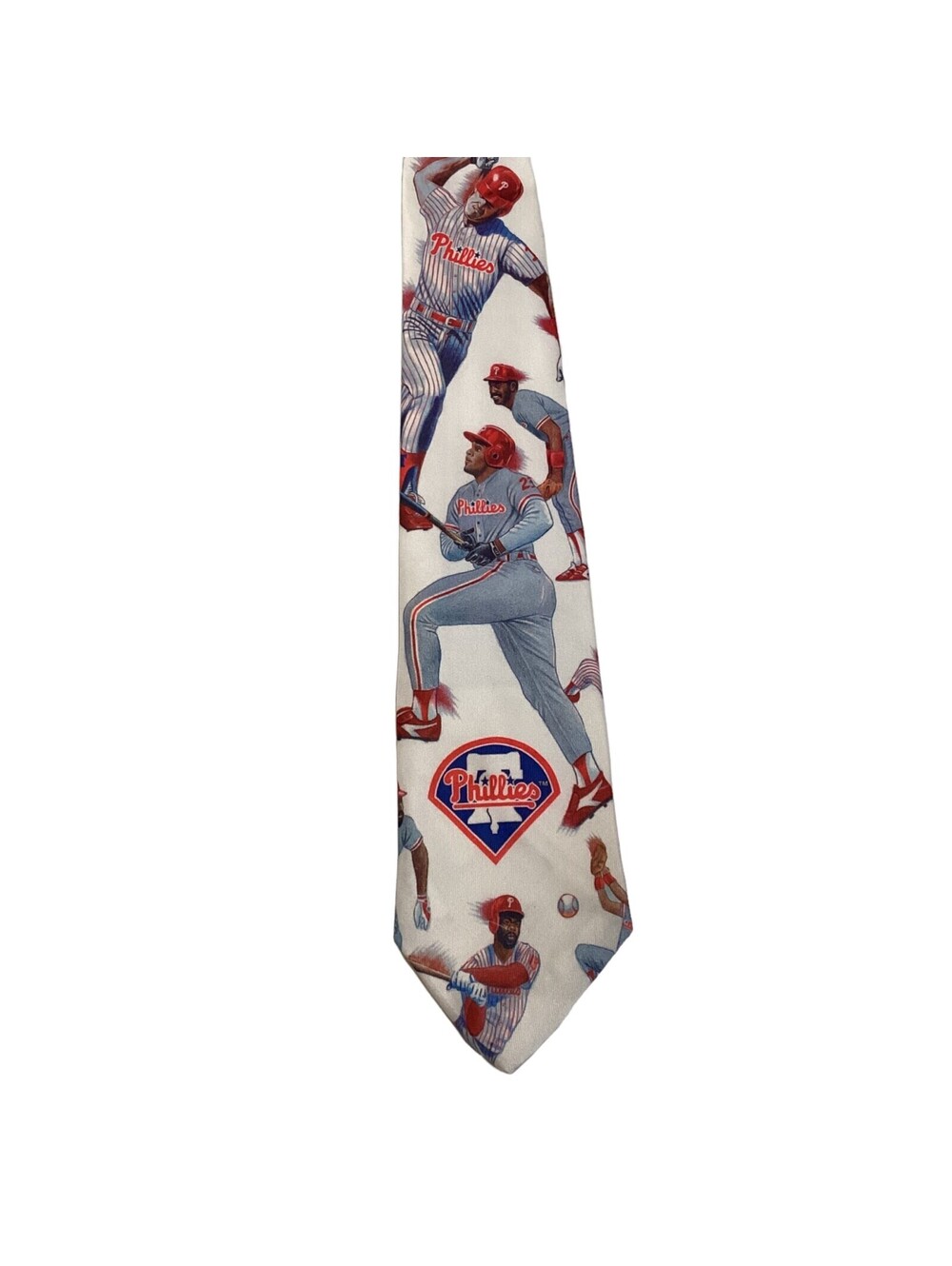 RALPH MARLIN Men's Polyester Necktie USA Designer BASEBALL White/Red/Blue EUC